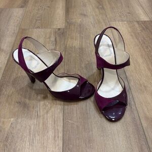 Y2K 🌟CHRISTIAN DIOR🌟 SUEDE PATENT LEATHER OPEN TOE SLING BACK HEEL PURPLE 38.5